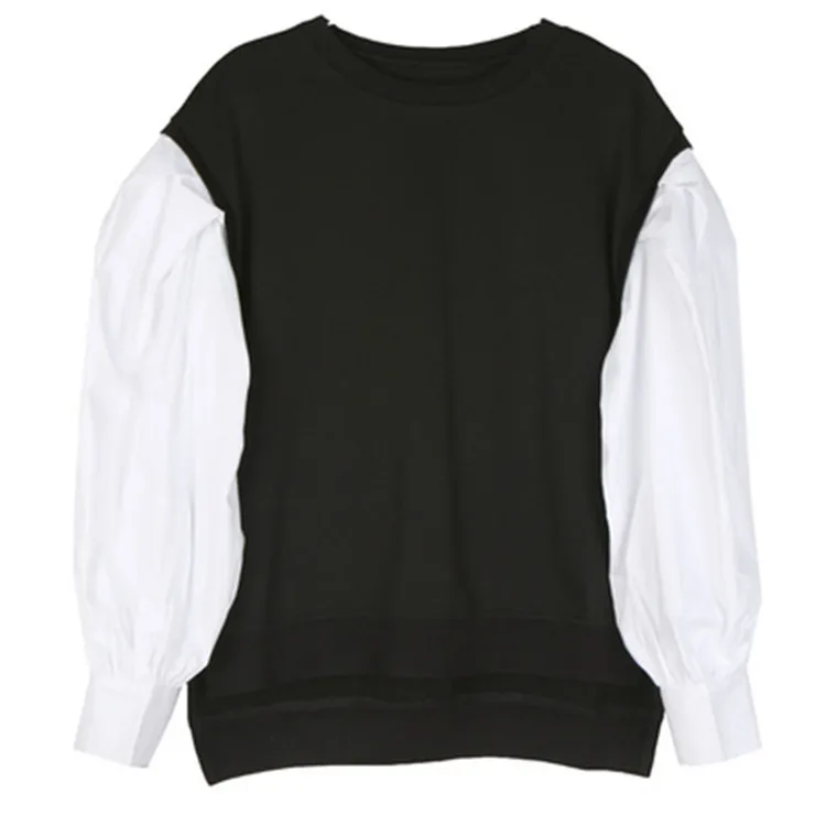 

Autumn Women's 2021 New Style Sweater White Lantern Long Sleeve Shirt Panel Round Neck Pullover Hoody Women's Hoodies