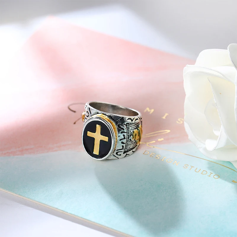 Горячая Распродажа винтажное серебряное золотое черное двухцветное кольцо со