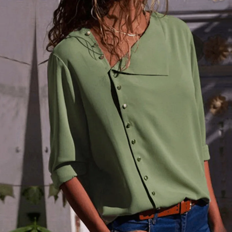 Новая женская рубашка с асимметричным вырезом однобортный длинный рукав