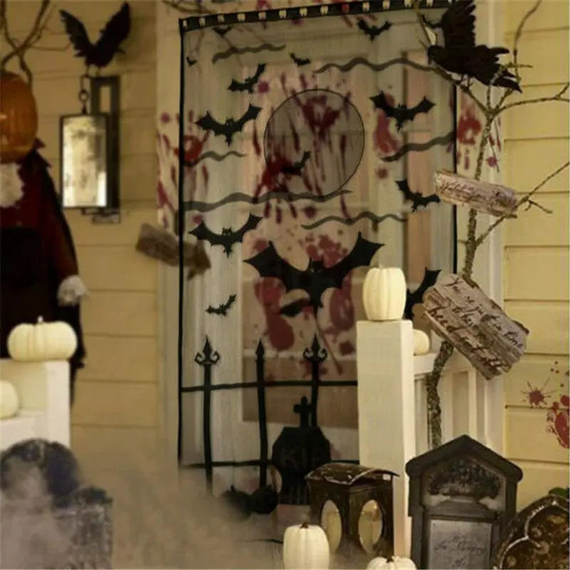 

Window Curtains Halloween Lace Halloween Black Bats Door Party Decor Curtains
