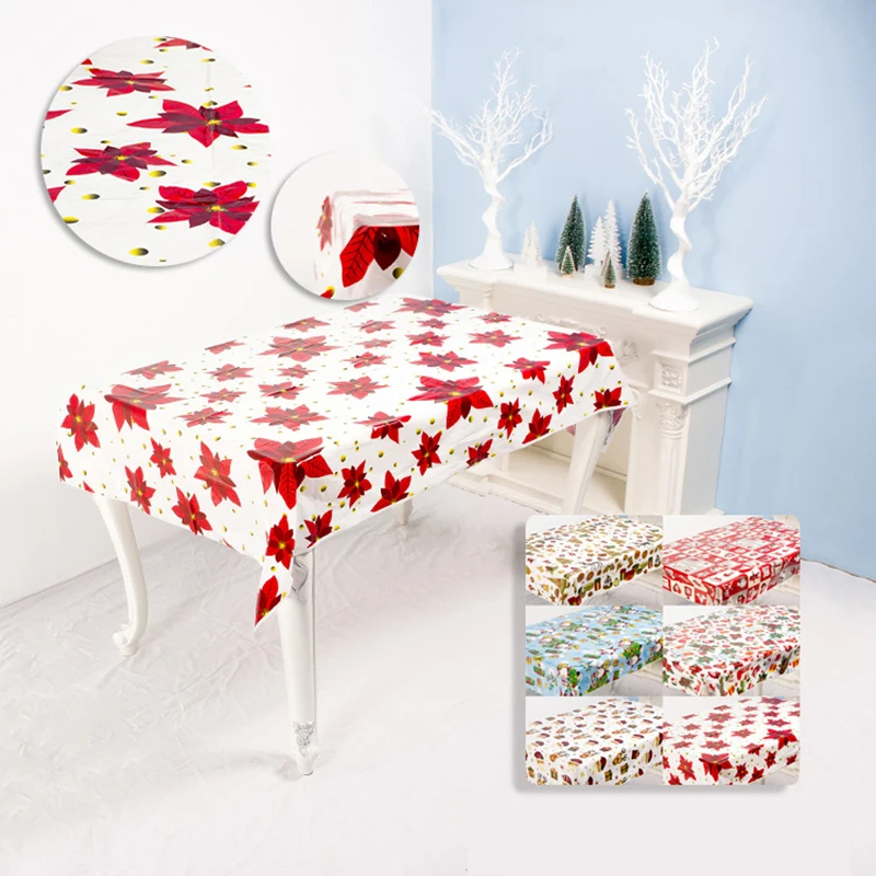 

Christmas Tablecloth Pvc 110X180Cm Rectangle Printed Table Cover For Dining Banquet Birthday New Year Christmas Party Xmas Decor