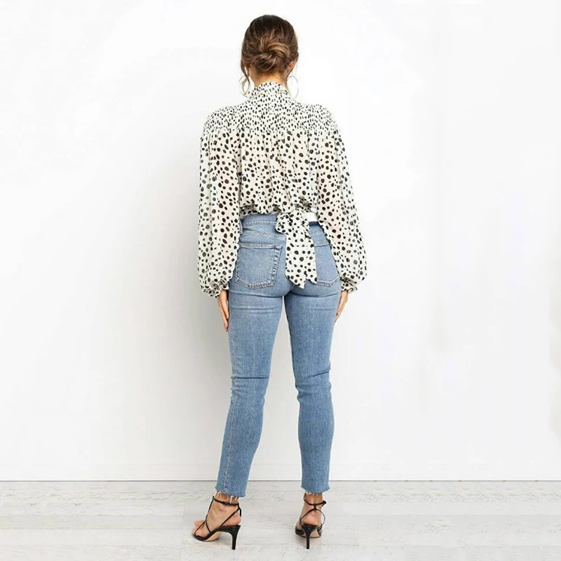 

Women Pirnted Chiffon Shirt Blouse Shirt Clothes Long Sleeve Turtleneck Blouses Crop Puff Sleeve Top Shirts Tops