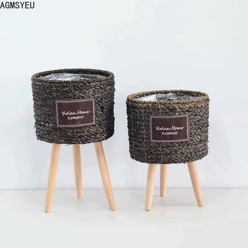 AGMSYEU креативная соломенная цветочная корзина цветочный горшок с ножкой