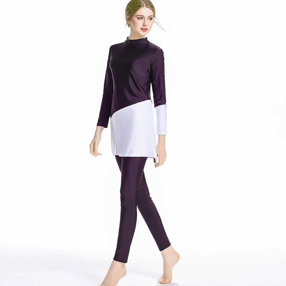 

2021 New Muslim Swimsuit Women's Conservative Swimsuit Sunscreen Long Sleeve Colored Women's Beach Swimsuit