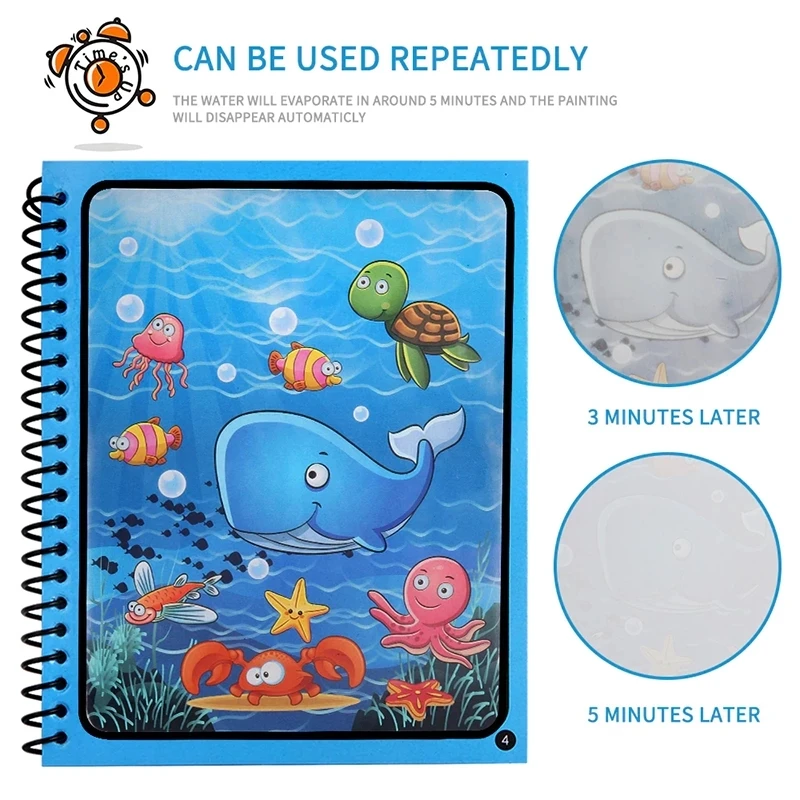 Montessori Early Education Magical Book Water Drawing Coloring Cartoons Books Doodle Pen Painting Board For Kids Toys | Игрушки и хобби