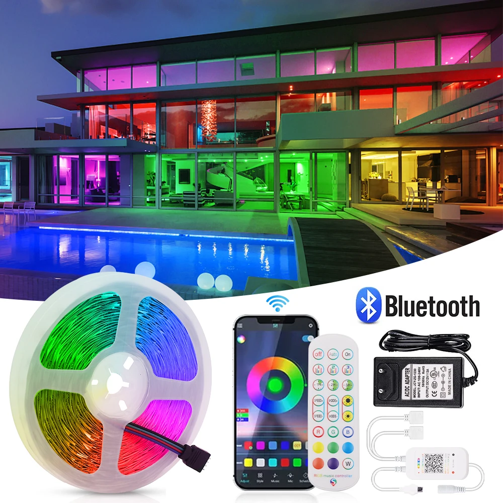 

5050 LED Light Strip 12V Smart Lighting For Bedroom Decoration Flexible Diode Lamp String Bluetooth Controller Background RGB
