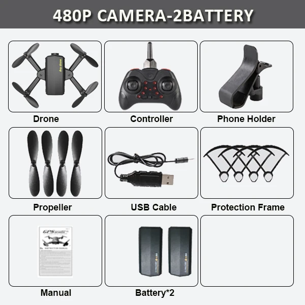 480P Camera 2BAT Складной мини-Дрон с Радиоуправляемый квадрокоптер с камерой HD четырехъядерный с высокой фиксацией RC вертолет с безголовым режимом детские игрушки - Цвет: 480P Camera 2BAT