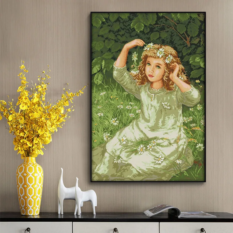 The Girl With Garland Printed Cross Stitch Kits Pattern Embroidery Sets 11CT 14CT DIY Handmade Needlework Craft Home Decorations | Дом и сад
