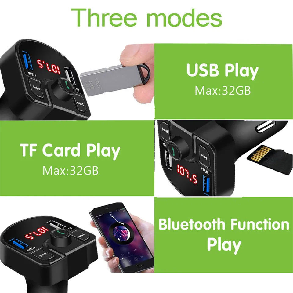 USB AUX комплект беспроводной связи bluetooth для автомобиля Handsfree 3.1A двойное зарядное