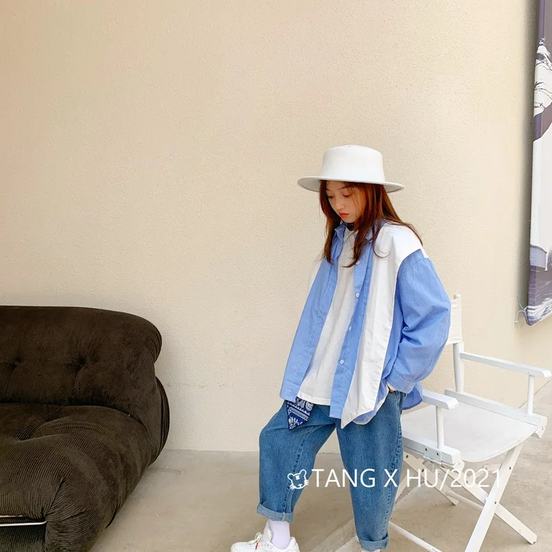 

Children's clothing spring 2021 new girls shirt boys girls striped long-sleeved shirt shawl trendy boy