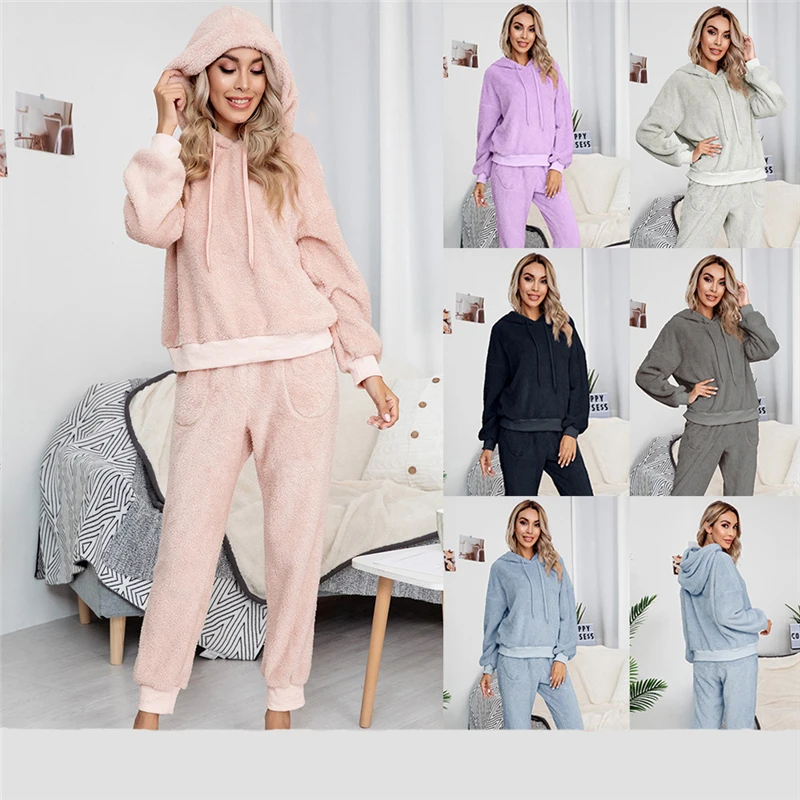 

Women Winter Flannel Pajamas Womens Fleece Pajamas Sleepwear Home Clothing Thick Warm Coral Velvet Female Suit Fall Clothes 2020