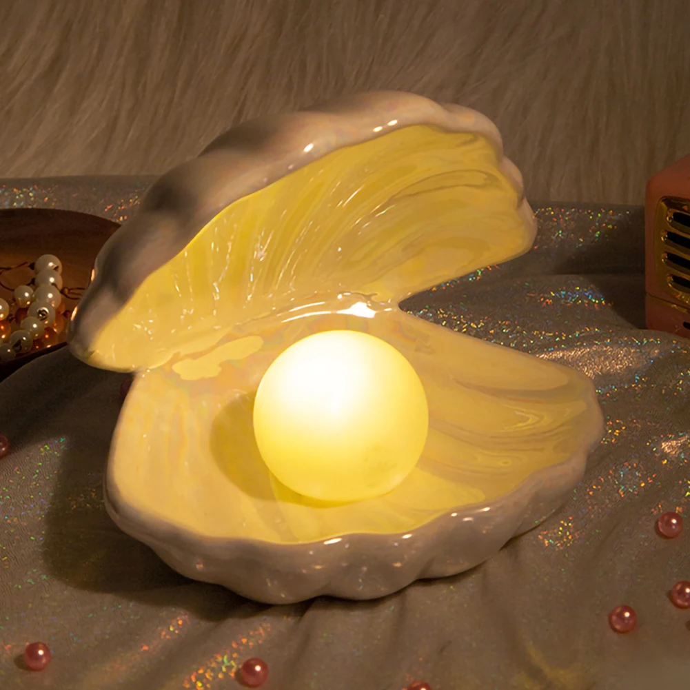

Ночник в виде жемчужины с керамическим корпусом, светодиодный фэнтезийный декоративный светильник в виде русалки, подарок, настольное укра...