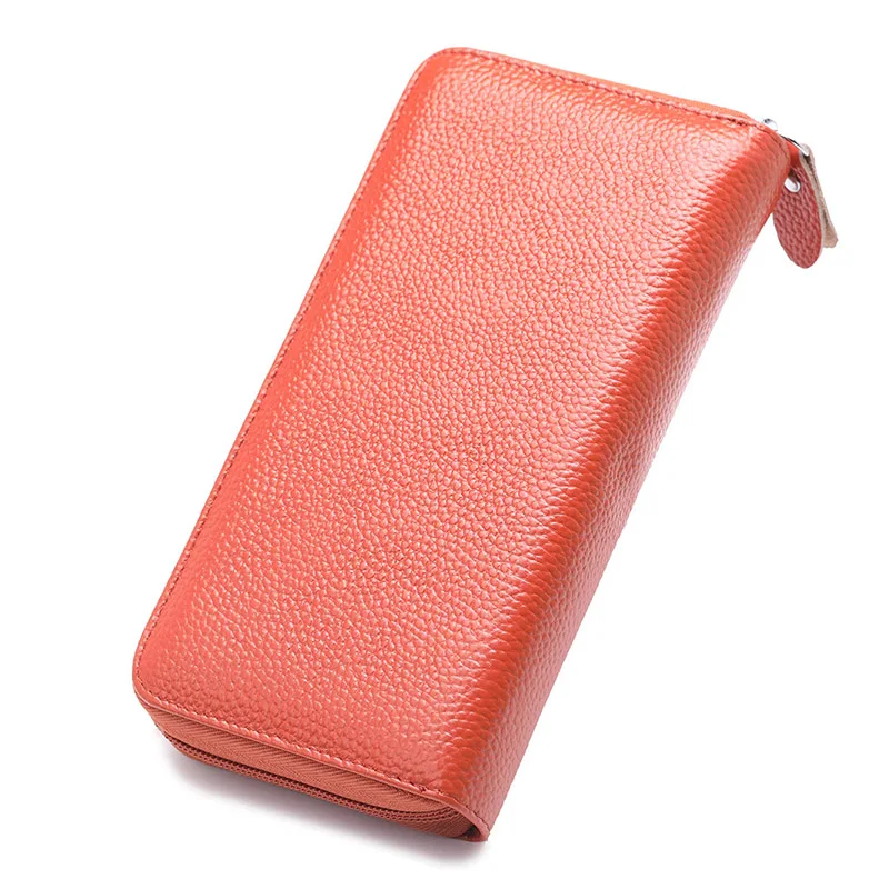 Однотонный бумажник RFID из натуральной кожи Женский вместительный клатч-кошелек