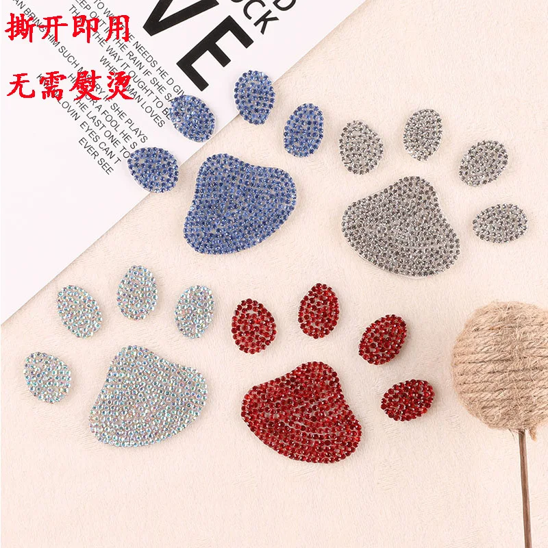 

Cartoon Cat Dog Paw Puppy Black Paw Iron On Crystal Rhinestone Patches Appliques Footprints Back Glue Stickers