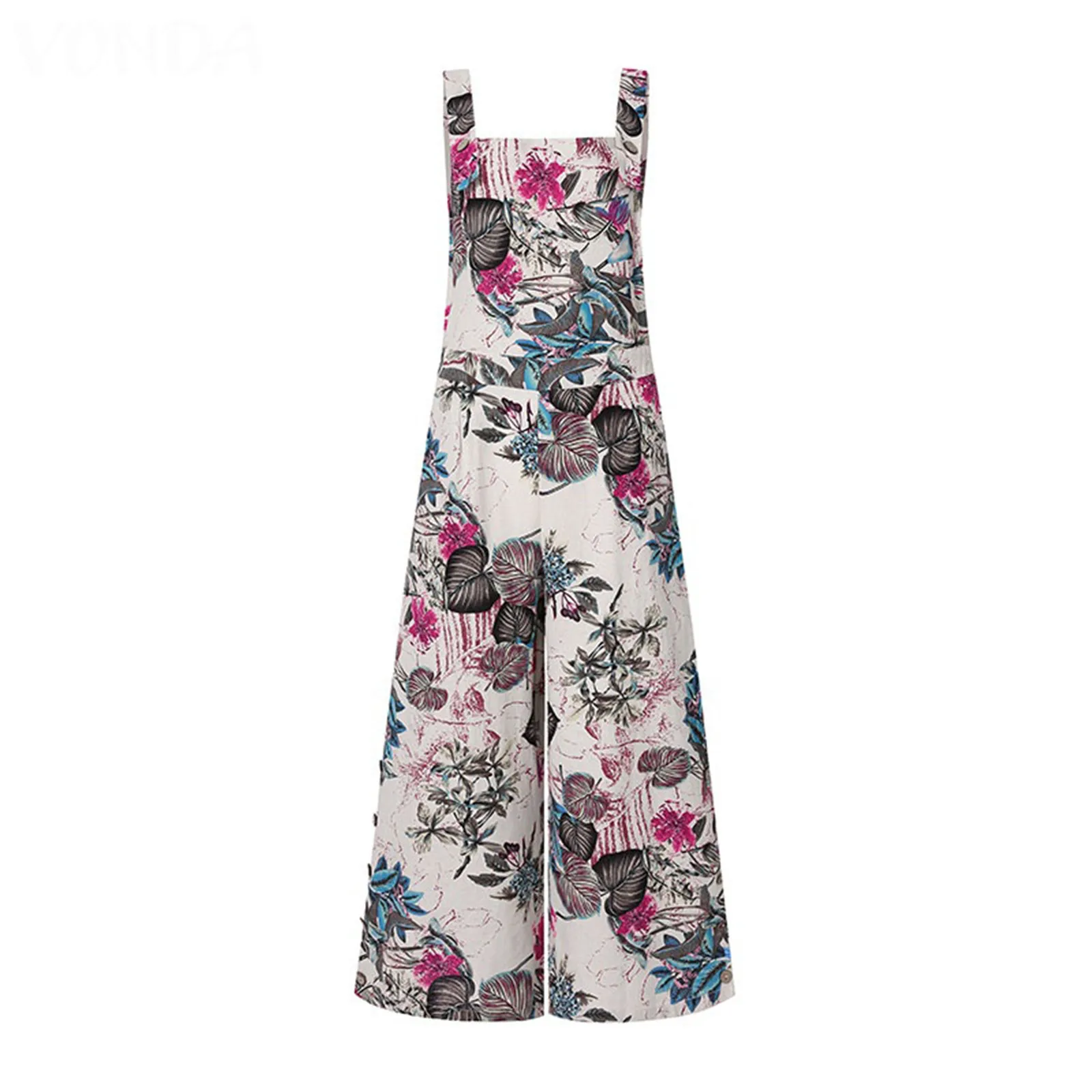 Простой сексуальный комбинезон с V-образным вырезом Casual Women без рукавов, на лето с широкими брюками и цветочным принтом.