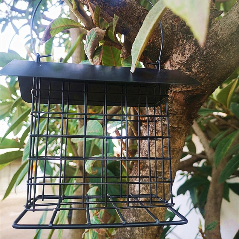 

Bird Feeder with Roof Weather Proof Metal Bird Feeder Wild Bird Feeders Hanging Suet Holder Feeding Tool for Birds