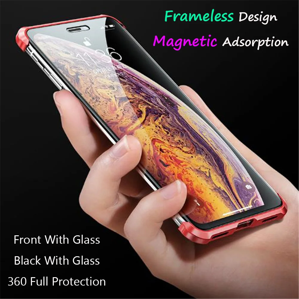 Магнитный чехол для iphone XS Max безрамный с полным покрытием двухсторонний