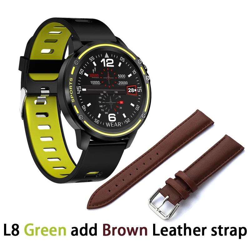 G add brown Leather Смарт-часы L8 IP68 Водонепроницаемые Смарт-часы спортивные фитнес-трекер мужские Смарт-часы с ECG PPG Пульс артериального давления PK L5 KW10 - Цвет: G add brown Leather