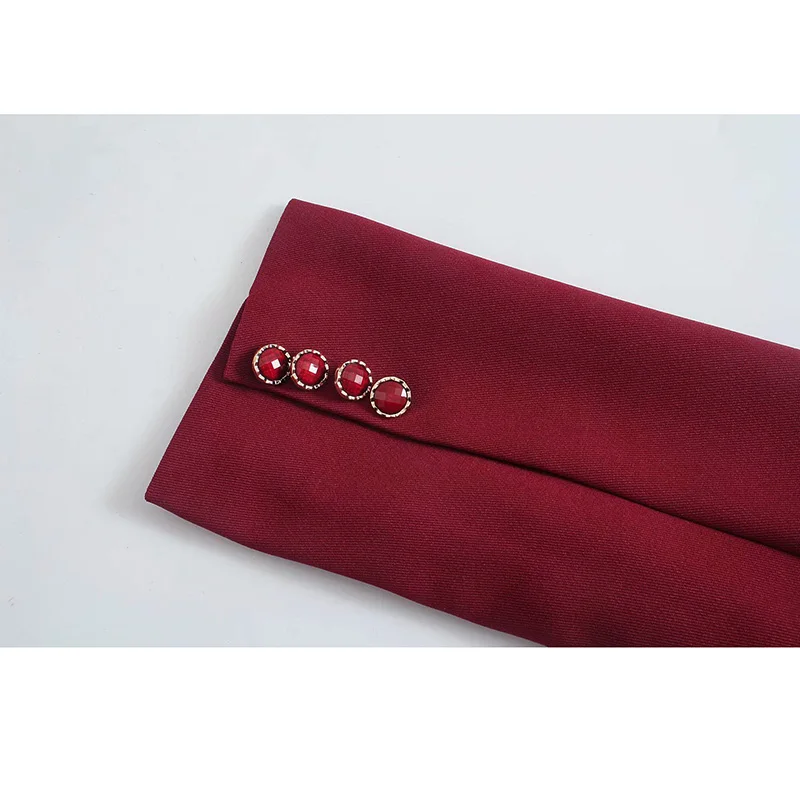 

Women 2021 Za Causal Red Blazer Long Sleeve Blazers Cut Long Women Coat Chic Vintage Shoulders Pads Ruched Self Tie Lady Top