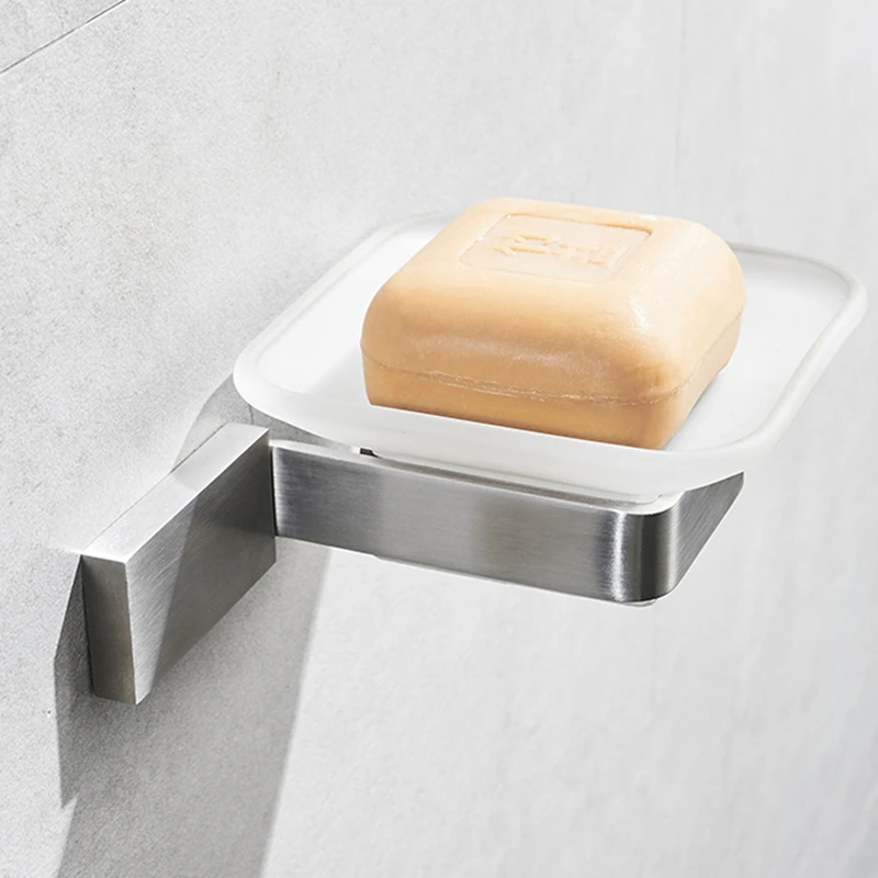 

Bathroom Soap Dishs Wall Mounted 304 Stainless Steel Brush Nickel Finished Sqaure Bath Soap Holder Bathroom Accessories ML9311L