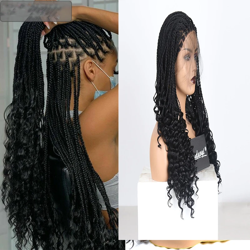

Black Soft Preplucked 26Inch Braided Straight Box Braids Synthetic Twist Braids Hair For Afro Black Women With Babyhair Glueless