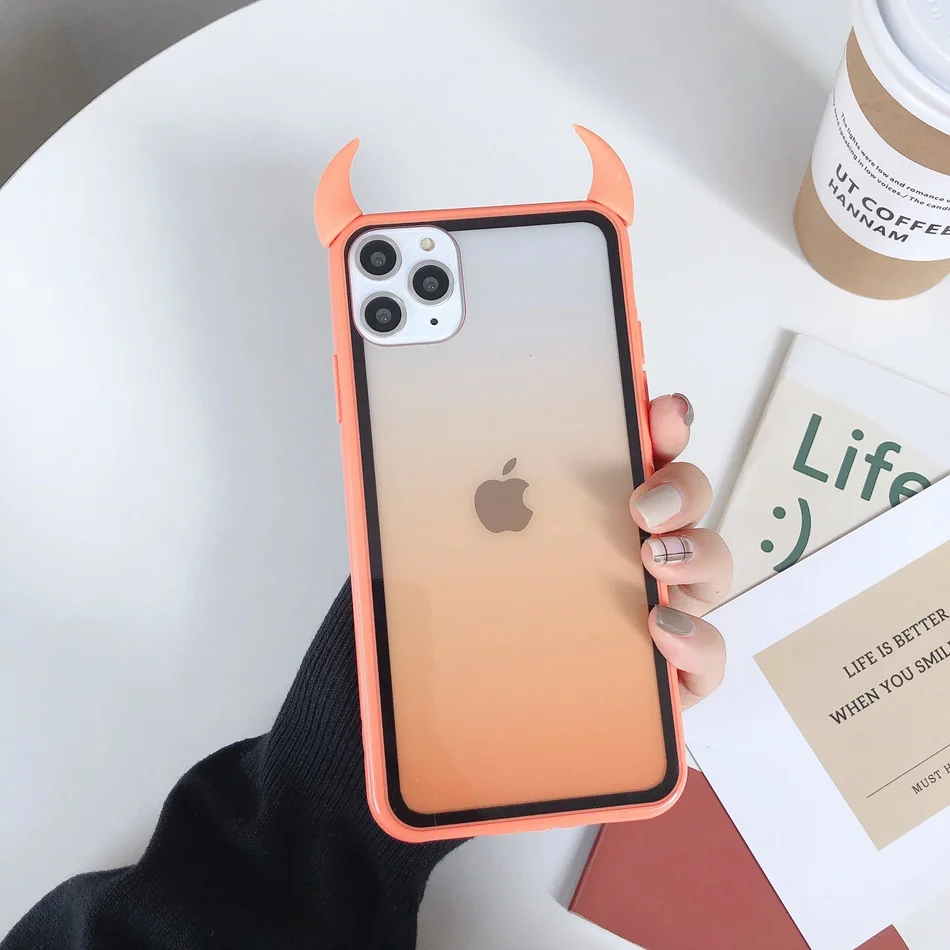 orange Чехол для iPhone 11 Pro Max, чехол для iPhone XR XS Max, милый 3D чехол с рогом дьявола для iPhone 7, 6s, 8 Plus, зеркальный карамельный чехол для телефона - Цвет: orange