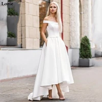 lorie 2019 boho wedding dress with pocket hi lo bride dresses vestido de novia satin off the shoulder elegant wedding gown