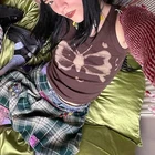 Y2K с винтажным принтом из бабочек, коричневый Топы Инди в уличном стиле с О-образным вырезом без рукавов на рост от 90s модные летние эстетика жилеты