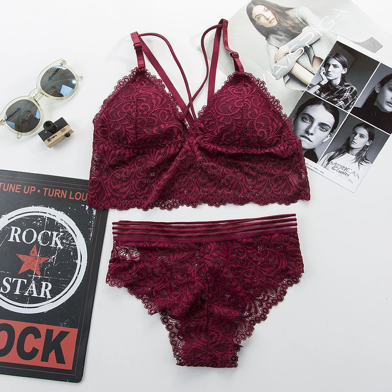 

Women's Sexy Lace Lingerie Set Bralette with Panties Half Cup Bra Without Bones Female Briefs Panty Transparent Underwear Set