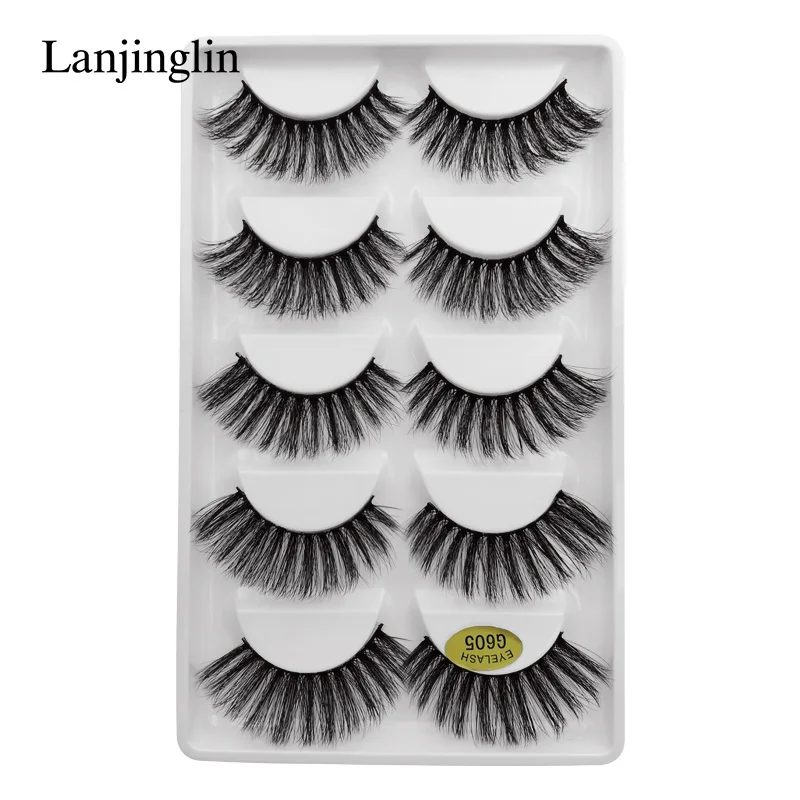 G605 50 BOXES LANJINGLIN 50 boxes/lot natural long mink eyelashes faux cils soft volume 3d lashes hand made false eyelashes wholesale G6 - Цвет: G605 50 BOXES