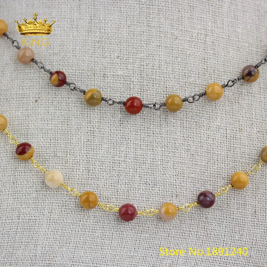 

5meters Smooth Mookaite Beaded Chain Findings Wholesale,Round Stones Beads Wire Wrapped Copper Chain for Glasses Chains Jewelry