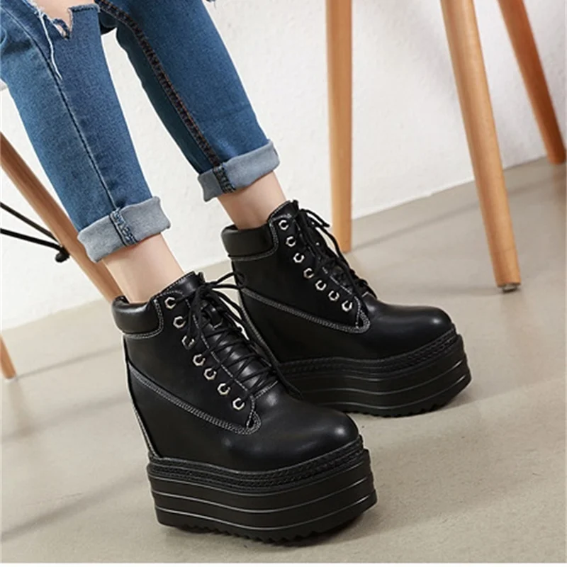 

2021 muffin thick bottom 14cm muffin slope heel high-heeled boots