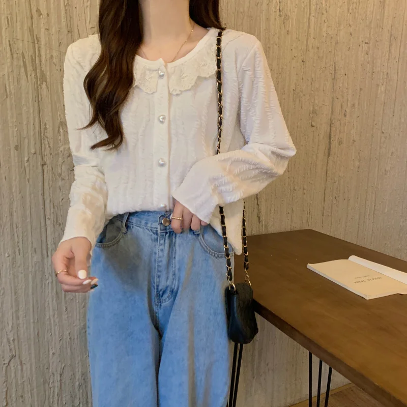 Осень 2021 французская рубашка с длинным рукавом и детским воротником Женский