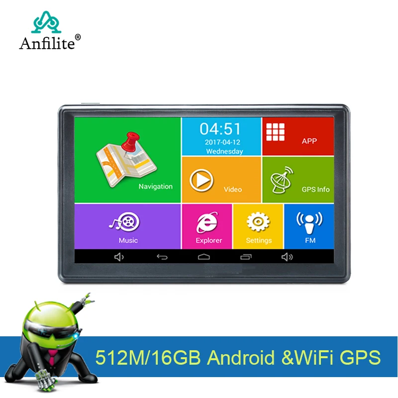 Anfilite 7 дюймов DDR 512M rom 16GB Автомобильный gps навигатор Android 4.4.2 wifi avin навигатор с задней камерой и солнцезащитным козырьком