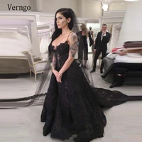verngo vintage black wedding dress 2020 gothic spaghetti straps lace wedding gowns a line formal bride dress plus size