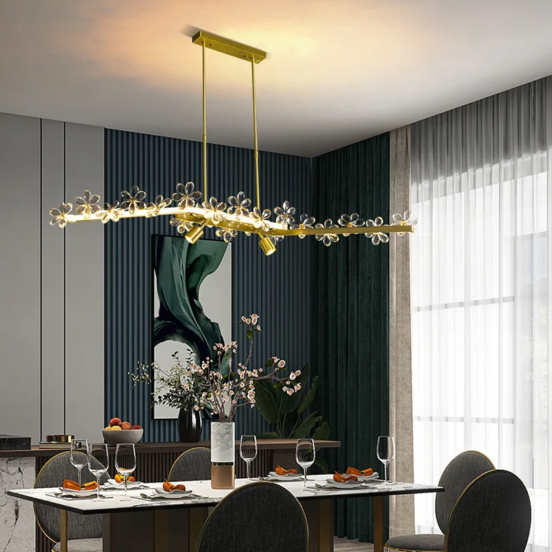 

Nordic Novelty LED Pendant Lights K9 Crystal Flower Villa Restaurant Bedroom Minimalist Luster Indoor All Copper Decor Fixtures