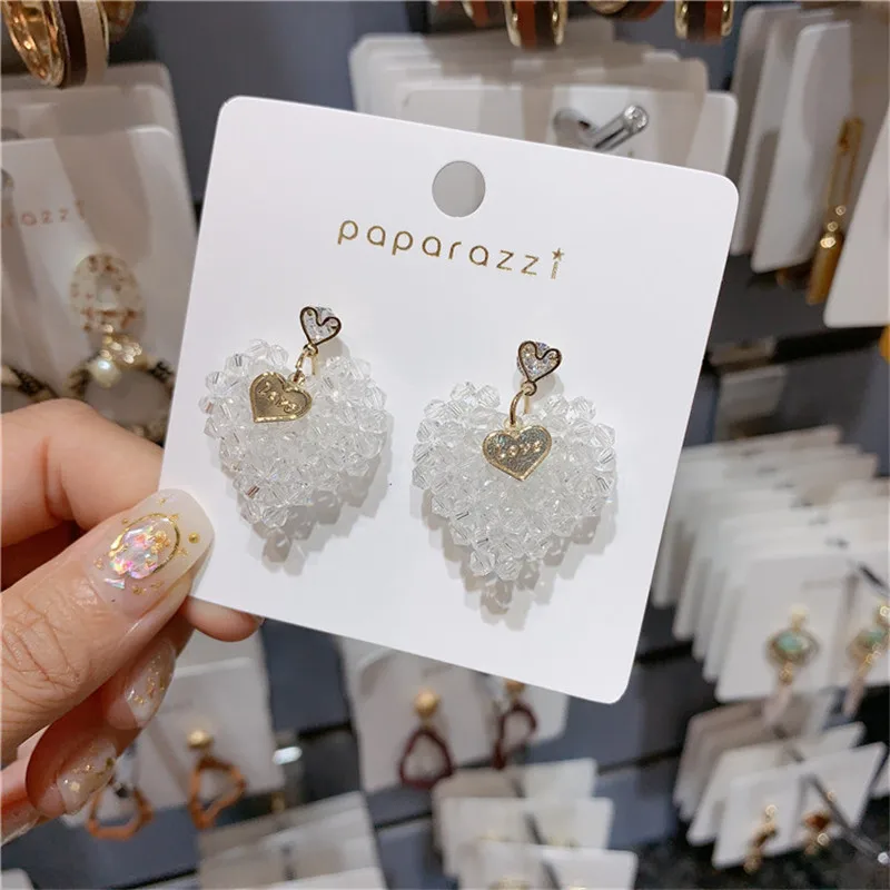 Новые корейские Многослойные серьги подвески в форме сердца с белыми