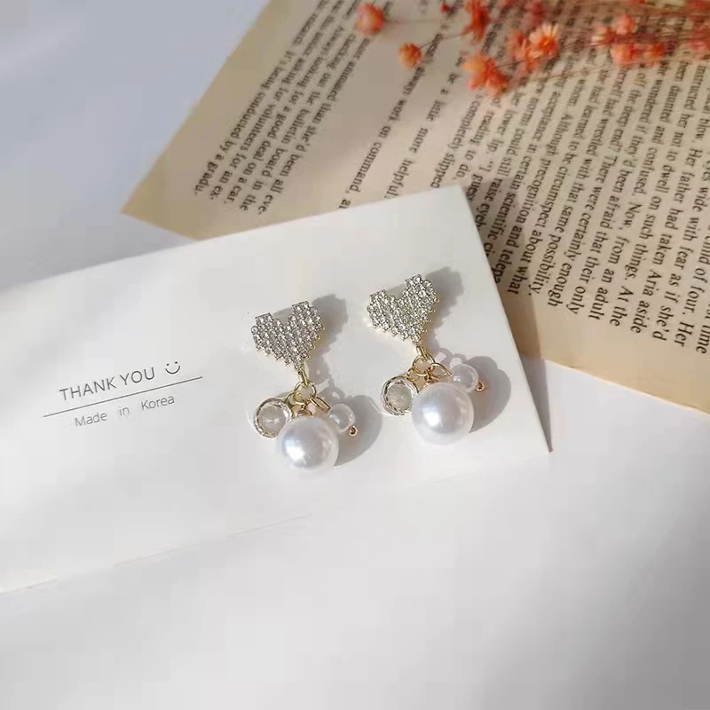 

Heart Pearl Earrings Dangle For Women Crystals Cute Mouse Pendant Charm Luxury 2022 New Valentines Gift Jewelry Wholesale