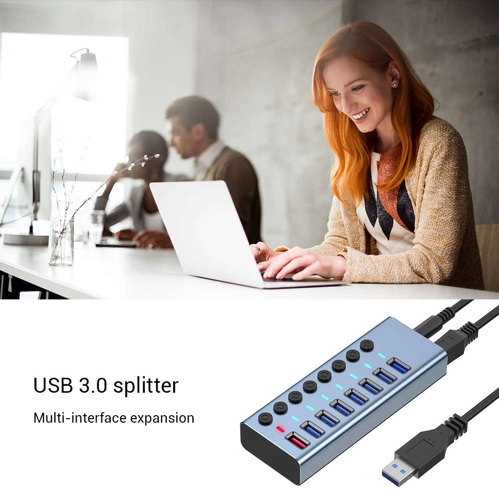 

USB 3.0 HUB Aluminum Alloy Multiinterface Splitter Separate Control Switch Extender Data Transmission Computer Extender