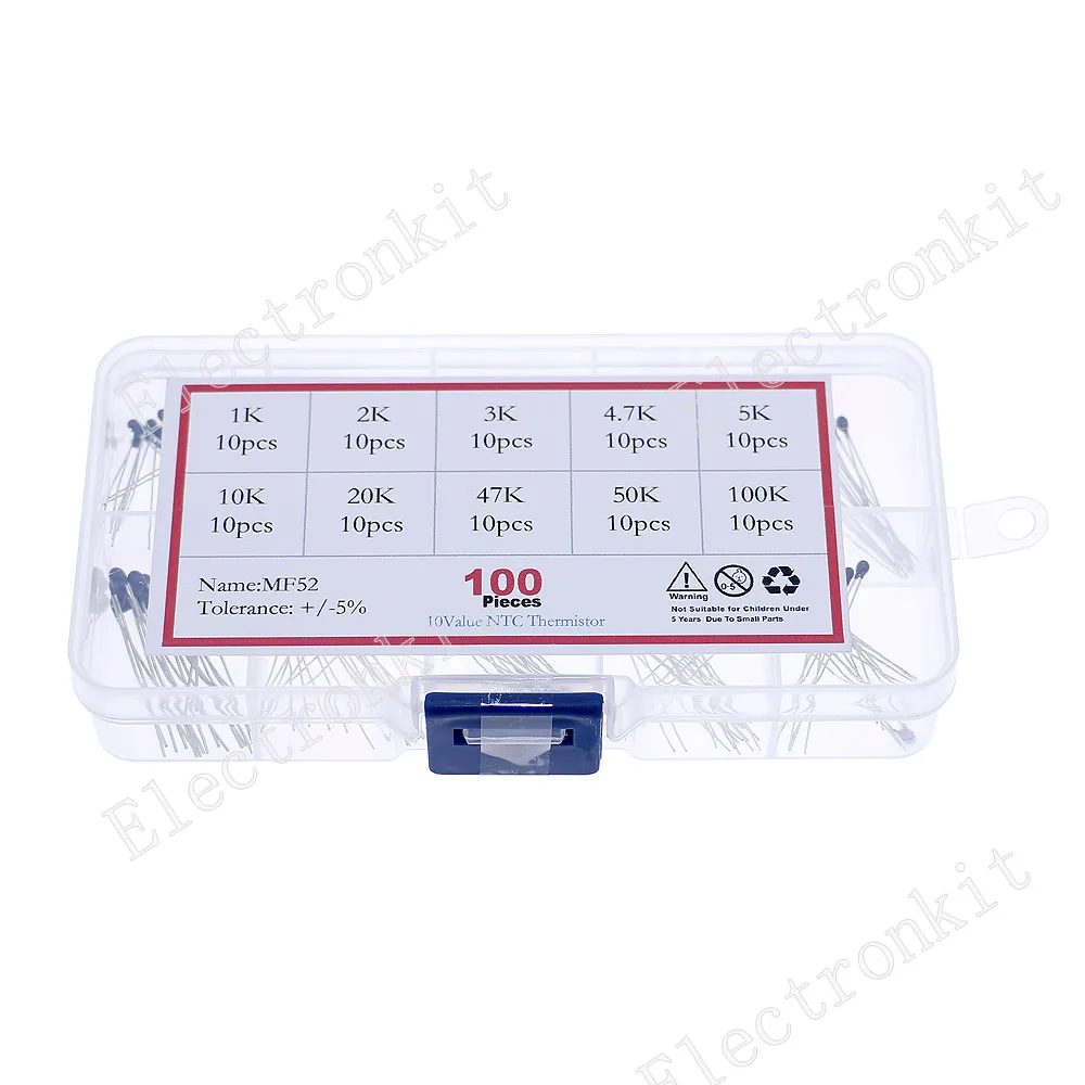 Комплект терморезисторов NTC 100 шт./коркор. 10 значений NTC-MF52AT набор резисторов 1K 2K 3K 4