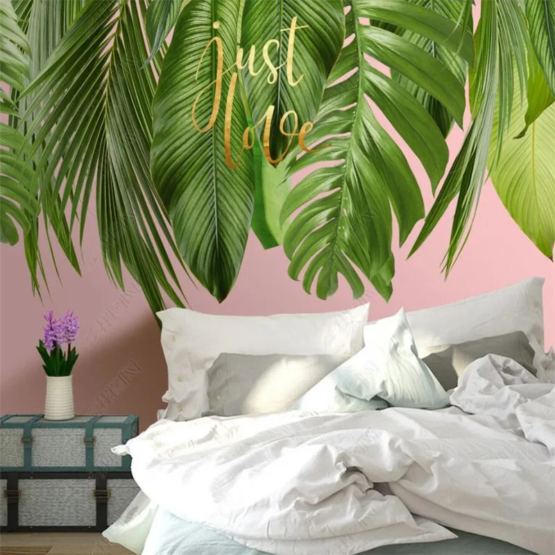 Custom Size Modern Rainforest Green Plants Leaves 3D Wall Paper Home Decor Mural Bedroom Self-adhesive Wallpaper | Обустройство дома