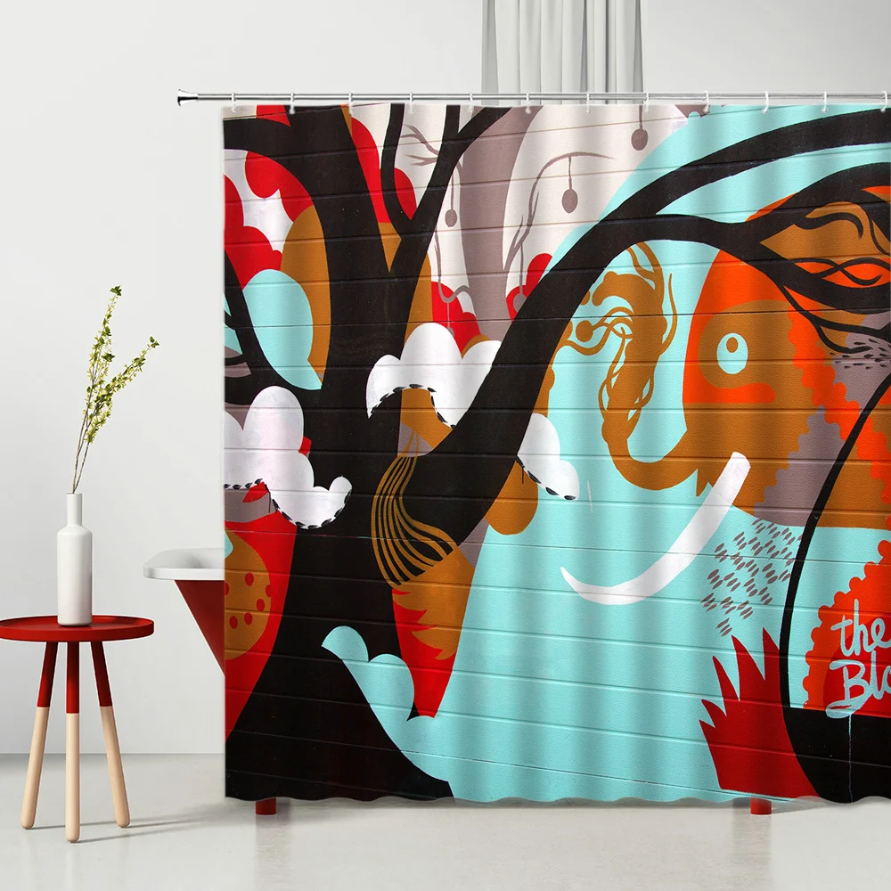 

American Graffiti Style Personality Shower Curtains Decorative Waterproof Polyester Fabric Bath Curtain Home Decor Multiple Size