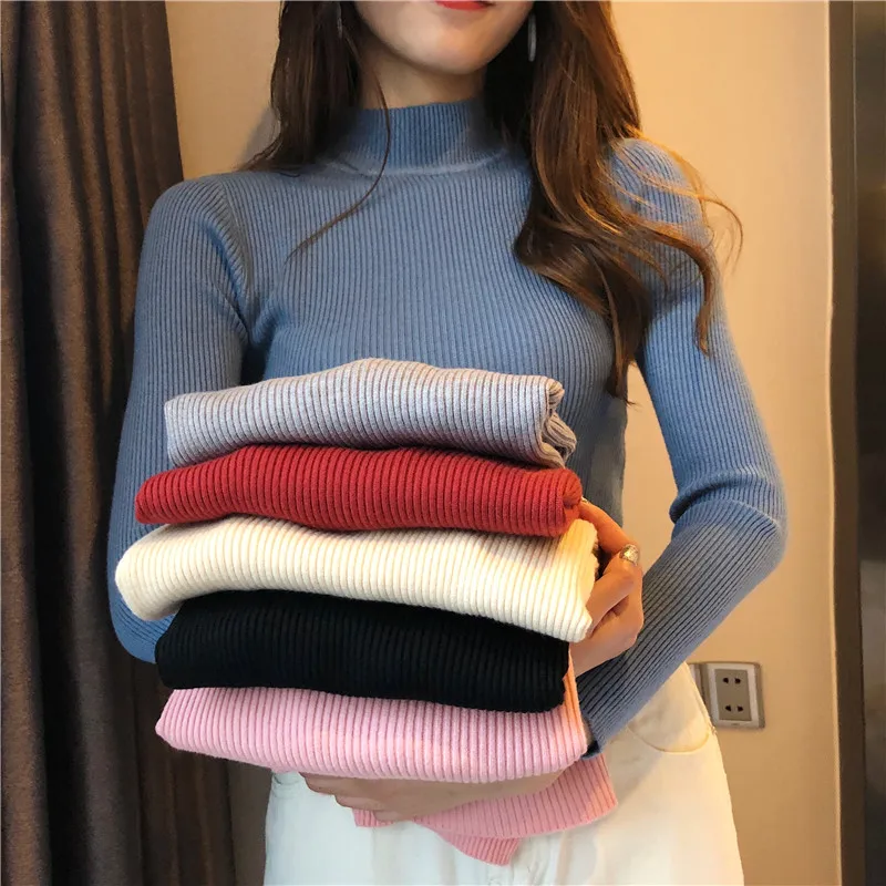 

New-coming 2021 Autumn Winter Tops Turtleneck Pullovers Sweaters Primer shirt long sleeve Short Korean Slim-fit tight sweater