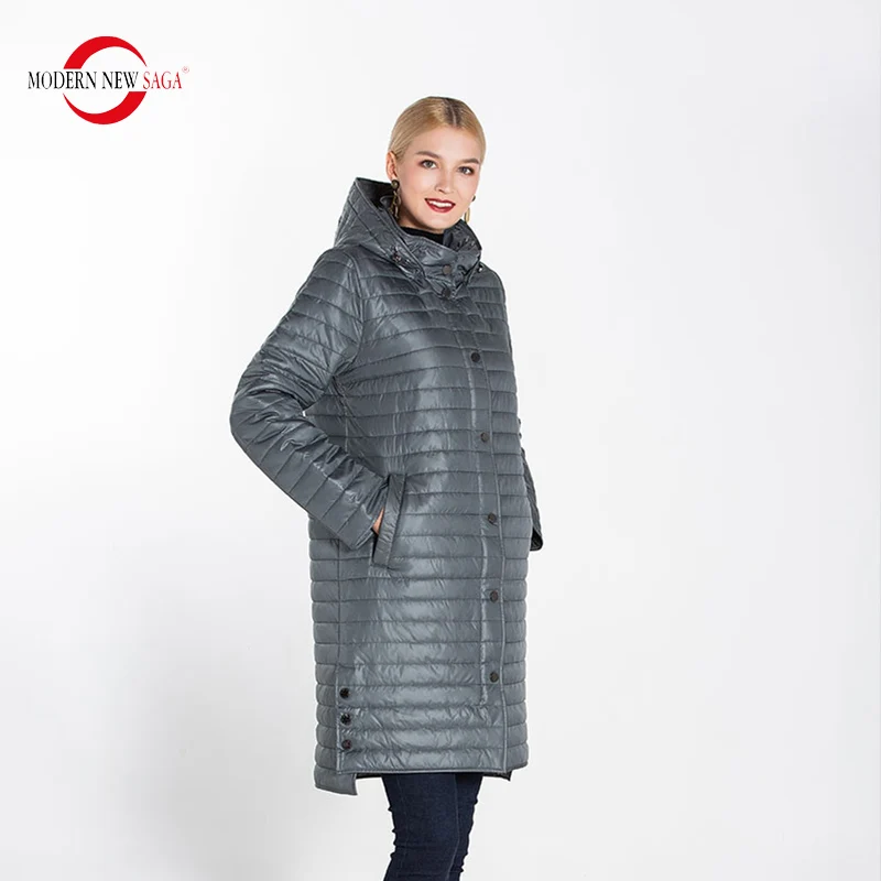 GREY GREEN MODERN NEW SAGA Autumn Women Coat Warm Long Jacket Parka Femme Long Coat Female Quilted Coat Winter Overcoat Fleece Liner - Цвет: GREY GREEN