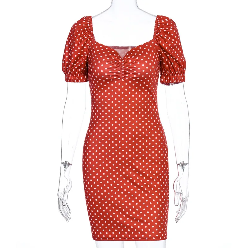 

2020 Summer New Polka Dot Slimming Dress Sexy V-neck Printed Short-Sleeved Bag Hip Skirt elegant dress mini dress