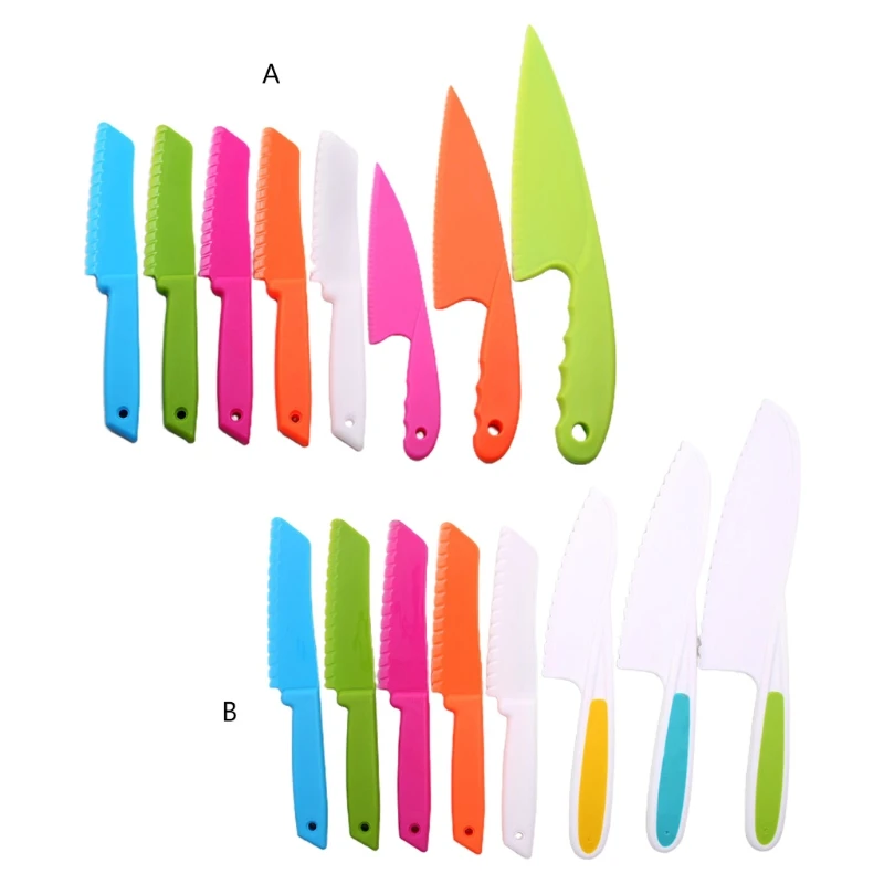 8x Kitchen Knife For Kids Safety Knife Lettuce Salad Knife Serrated Plastic Cutter Slicer Cake Bread Cook Children DIY images - 6