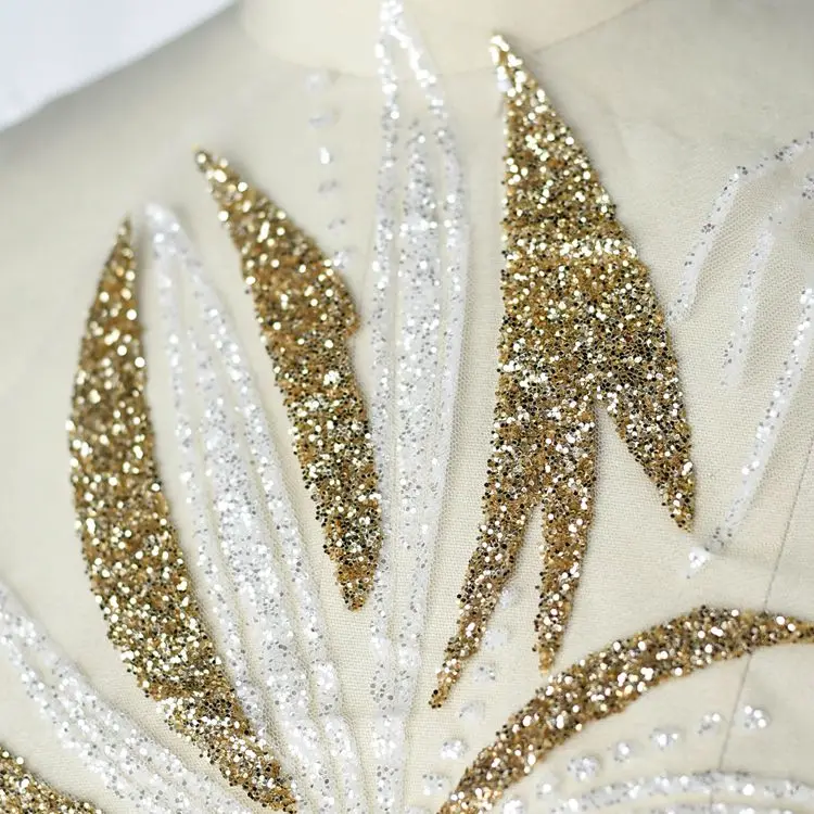 Gold Shiny Lace Fabrics Applique For Wedding / Evening Dress Diy Clothes Decoration Patches Sew On Accessories | Дом и сад