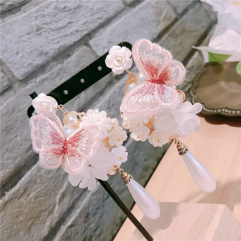 

New Arrival Lace Butterful Women Dangle Earrings Pearl Flower Drop Earring Female Korean Long Luxury Jewelry Party