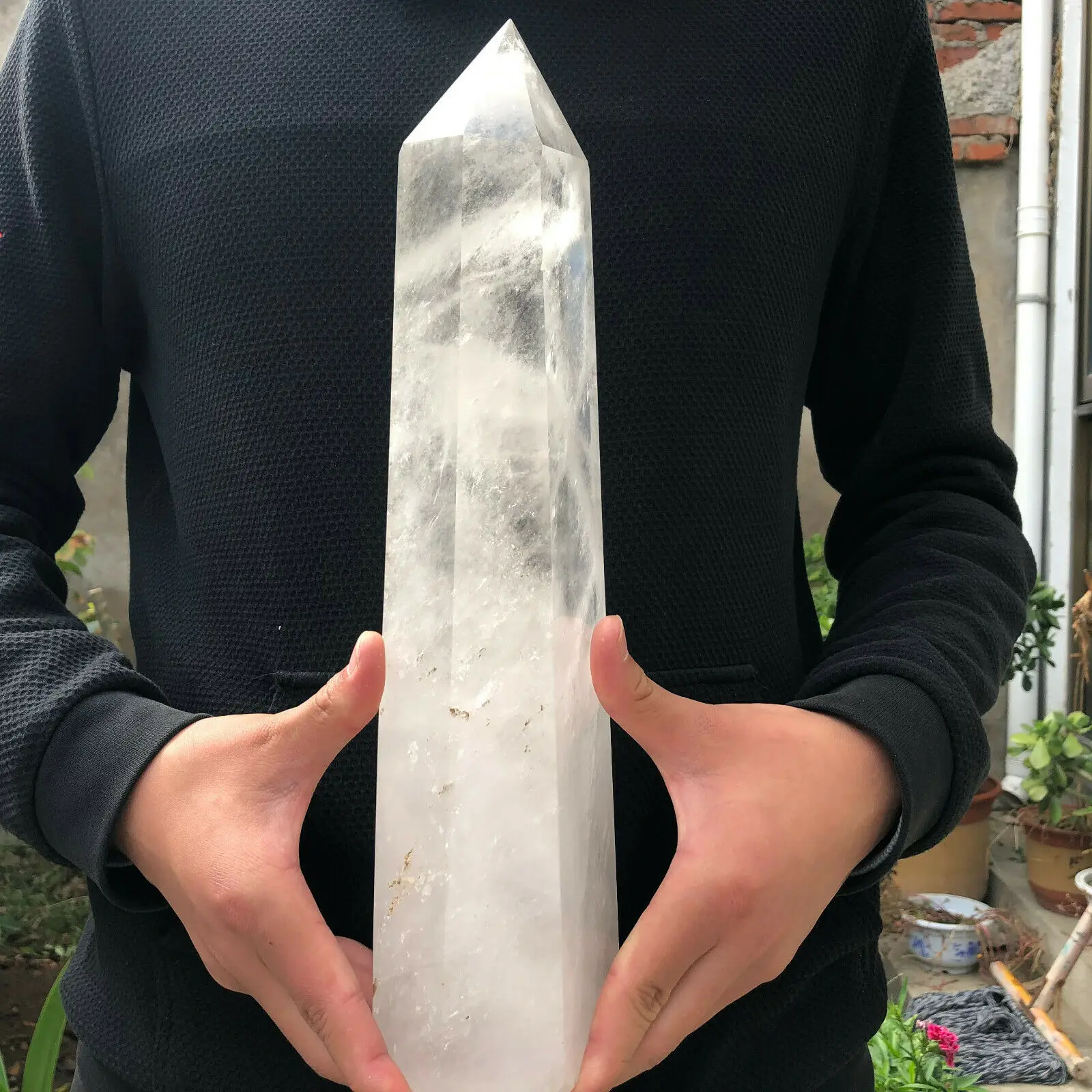 

Natural clear transparent white crystal obelisk energy column