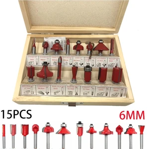 Набор фрез, комплект из 15 шт.компл. 6 мм, для обрезки прямых фрез, для работ по дереву, из карбида вольфрама